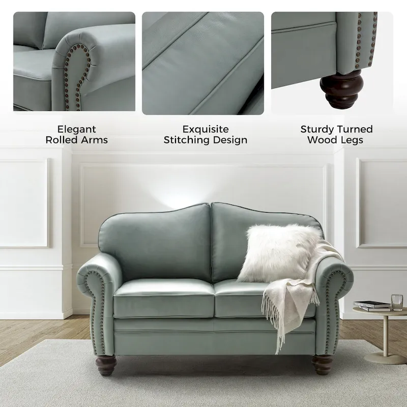 Angel Transitional Genuine Leather Sofa With Tufted Back by