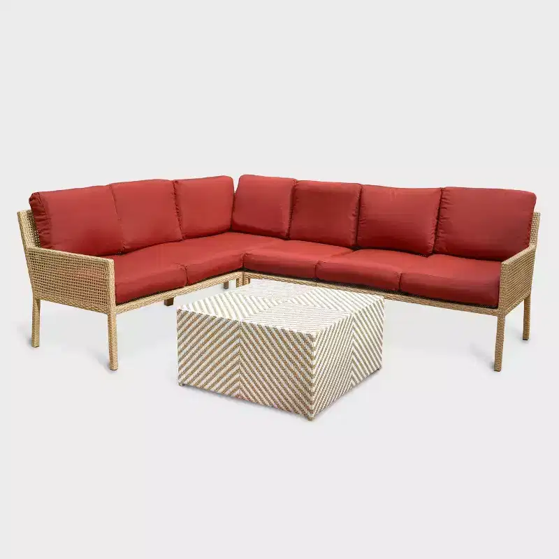 Leisure Made Riviera 5pc Wicker Sectional in Red Fabric