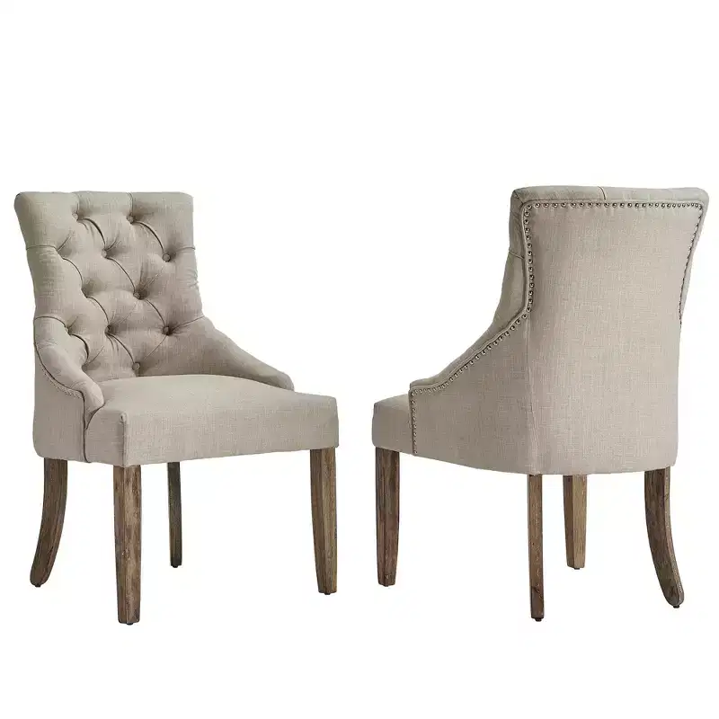 Zurich Linen Button Tufted Curved Back Dining Chairs