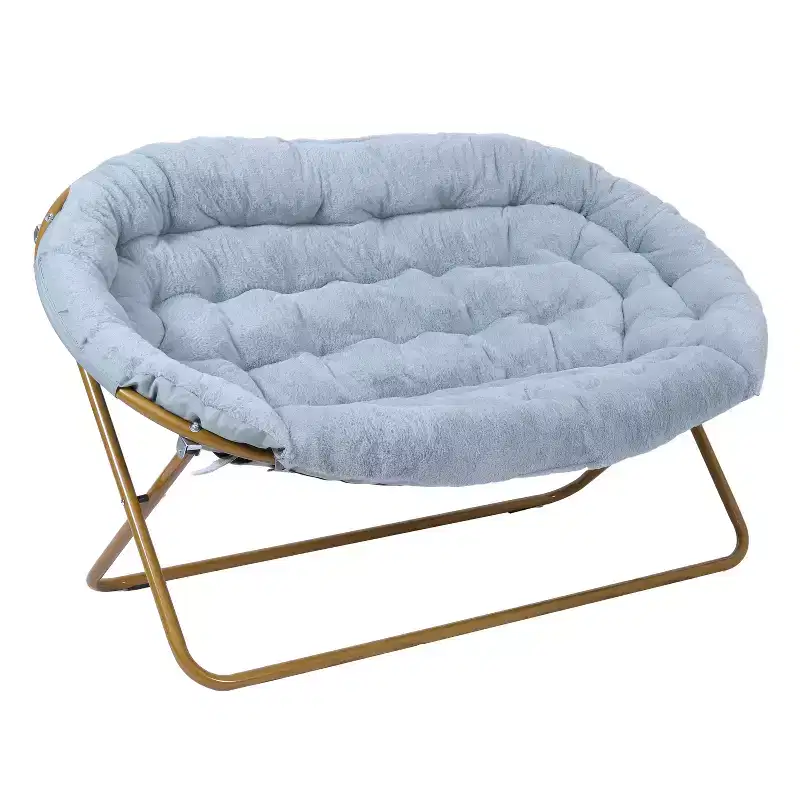 Folding Upholstered Double Saucer Chair, Steel Frame, Portable for Dorm, Living Room or Bedroom