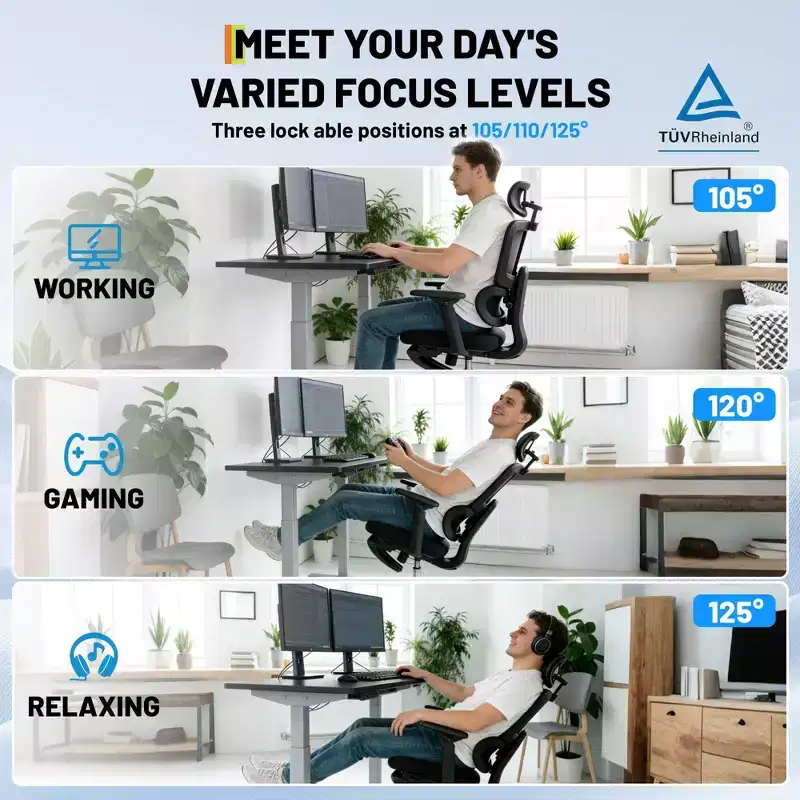 Ergonomic Mesh Office Chair with 3D Headrest & Adjustable Lumbar, 4D Flip-Up Arms High Back Desk Chair, 3-Level Tilt Swivel Computer Seating 300lbs