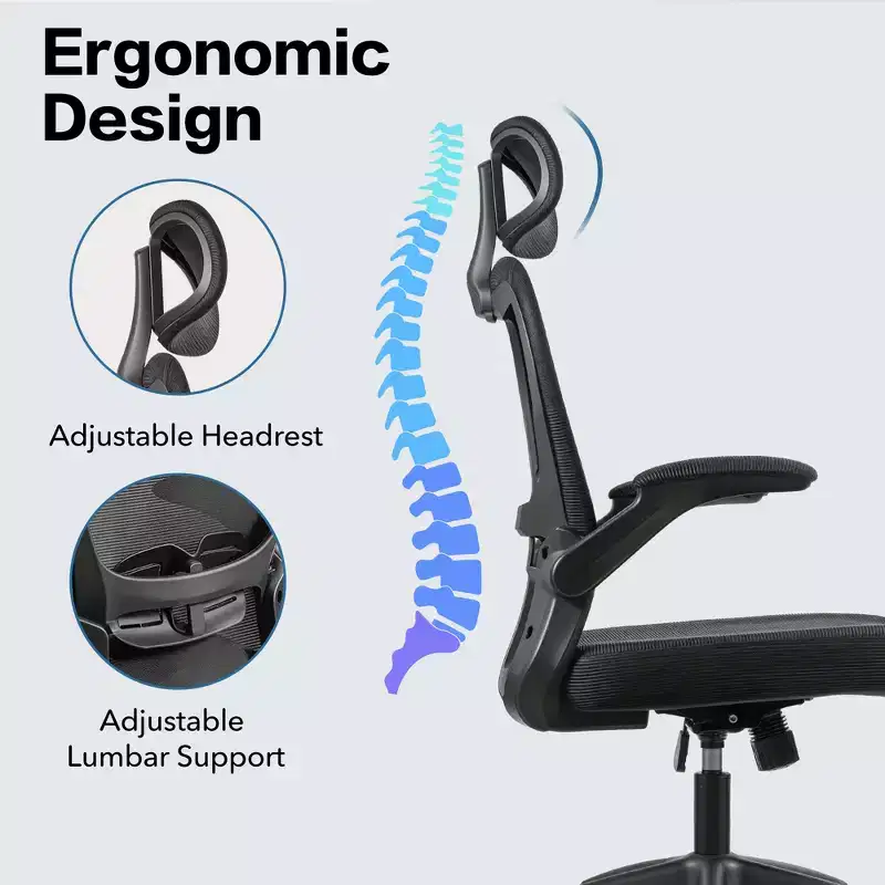 Ergonomic Mesh Office Chair with Headrest, Lumbar Support and Flip-Up Arms