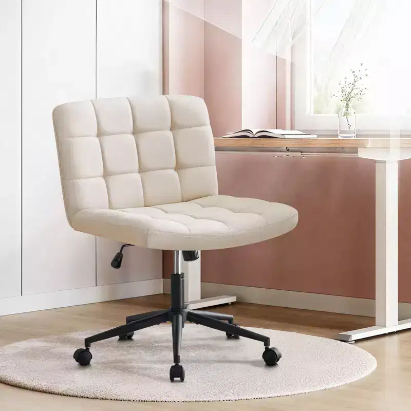 Okak 360 Swivel Home Office Desk Chairs, Armless Computer Chair with Adjustable Height and Wheels, Comfy Chair for Study, Reading Room