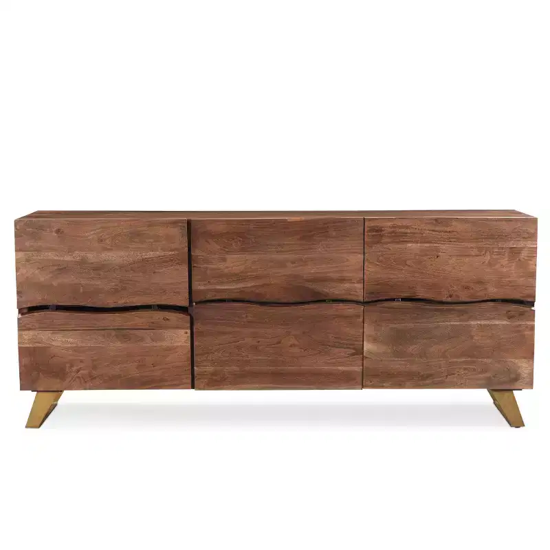 Seesham Wood 3 Doors live Edge Sideboard Gold - Timbergirl