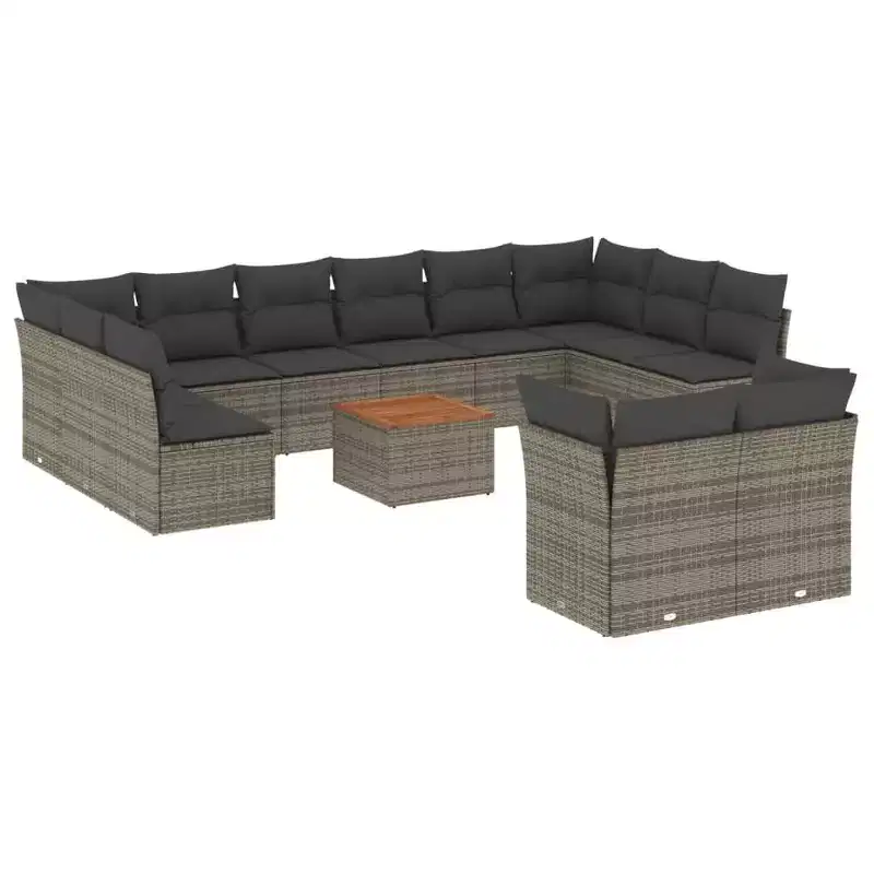 vidaXL Patio Sofa Set with Cushions Outdoor Furniture 13 Piece Poly Rattan