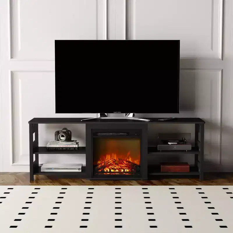 Fireplace TV Stand for up to 75 TV with Storage Shelves