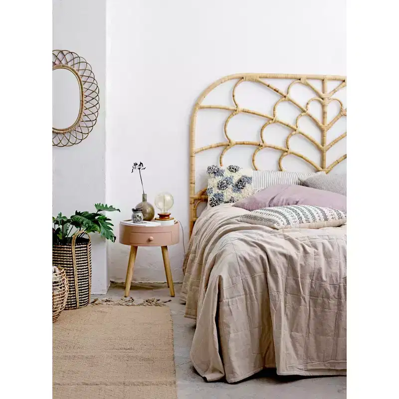 Natural Rattan Arched Headboard, Bohemian Bedroom Accent