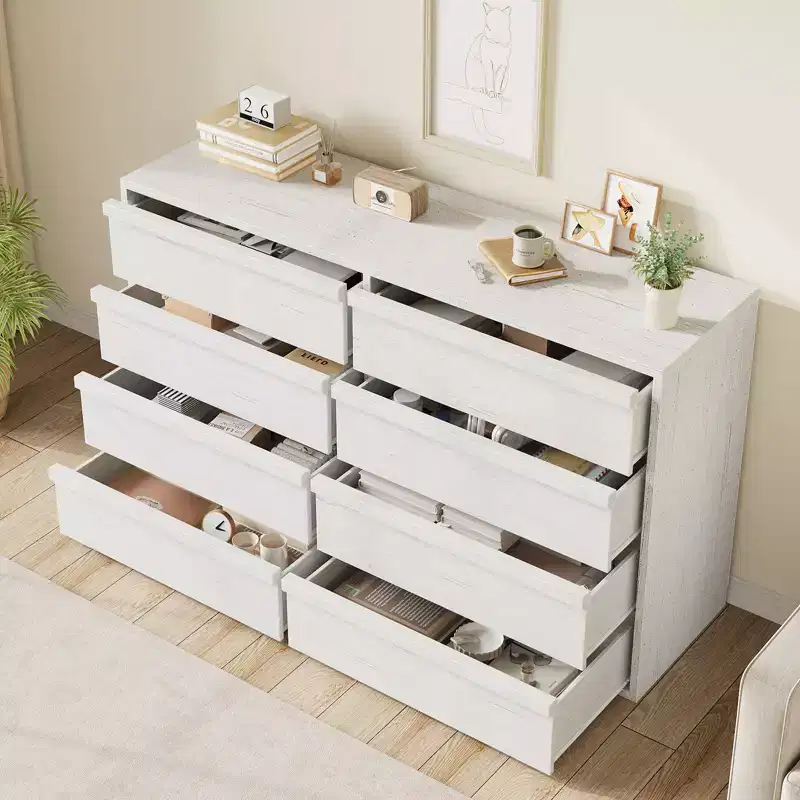 Garvee 8 Drawer Dresser for Bedroom, 54 White Double Dresser Organizer with Concave Handle, Modern Chest of Drawer for Bedroom Living Room Nursery