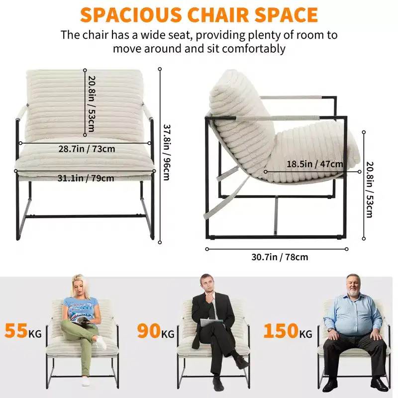 Upholstered Lounge Seating, Ergonomic Metal Frame, Soft Cushion & Backrest, for Living Room, Bedroom