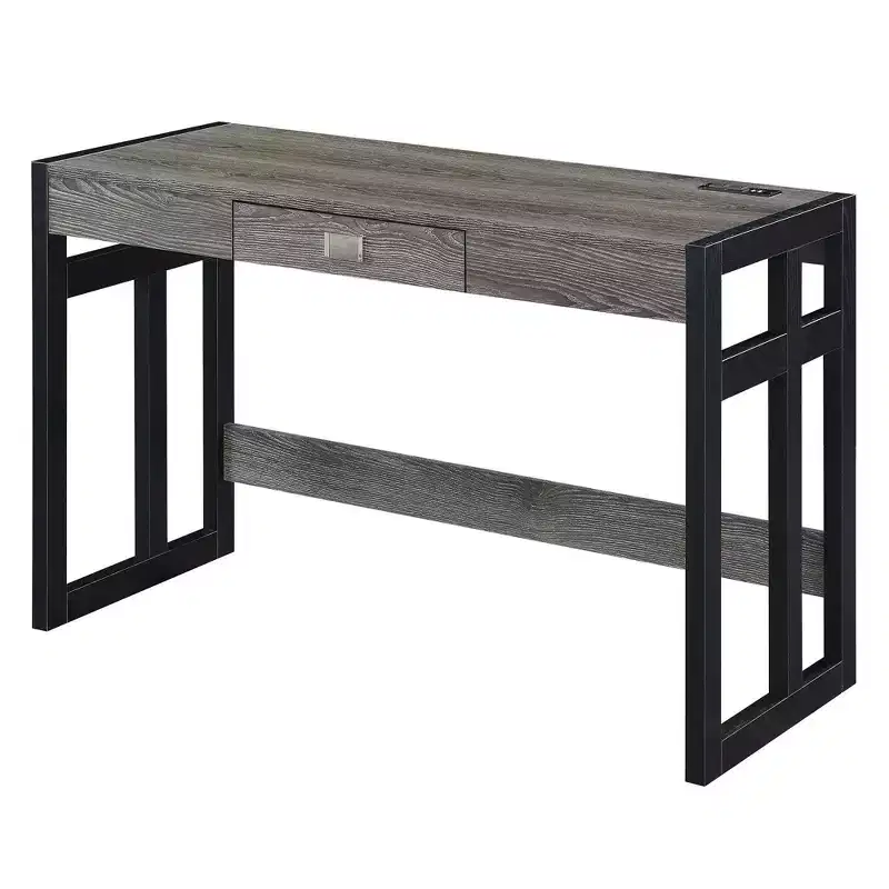 47 Monterey Desk with Charging Station Weathered Gray/Black - Breighton Home: Office Workstation with Hutch Storage
