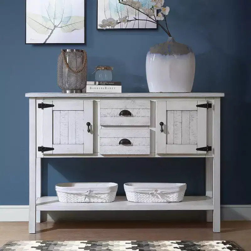 Hostack 48'' Solid Wood Console Table with 2 Drawers and Cabinets for Living and Dining Room, Antique White