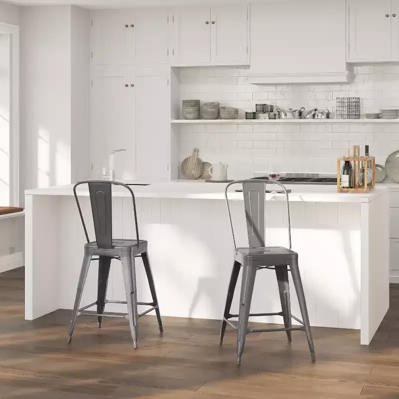 Merrick Lane 24 Modern Counter Height Stool with Powder Coated Metal Frame in Clear Coated Finish for Indoor Use
