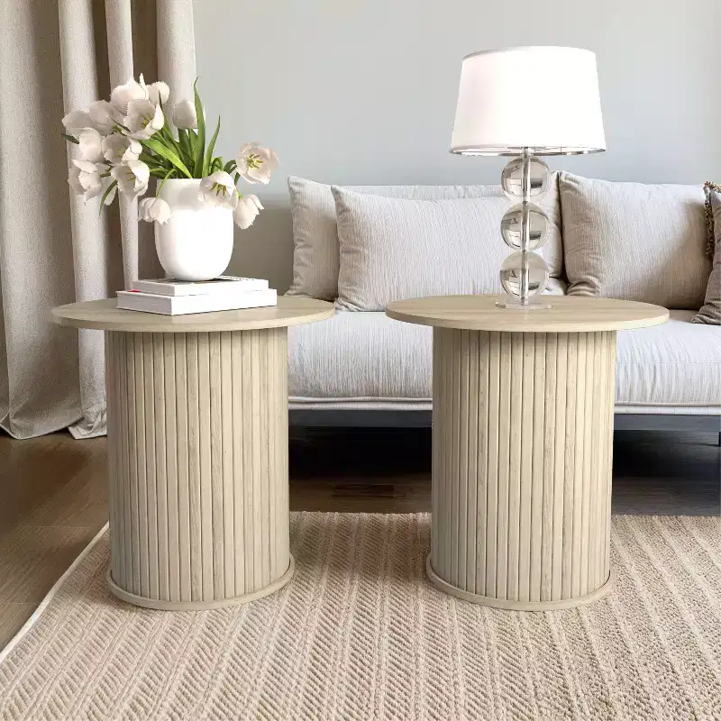Galano Set of 2 Fluted Pedestal Round End Tables 21.7 W  21.7 D  21.9 H