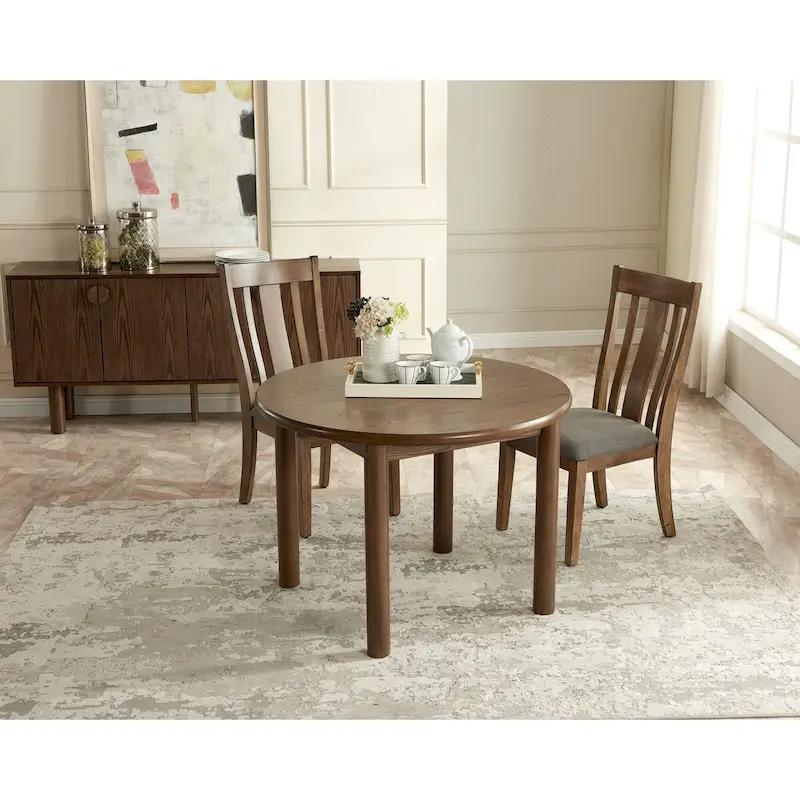 42 Round Dining Table for 4 Person, Retro Kitchen Table, Wooden Dinner Room Table with Solid Wood Legs,Ultra Easy to Assemble
