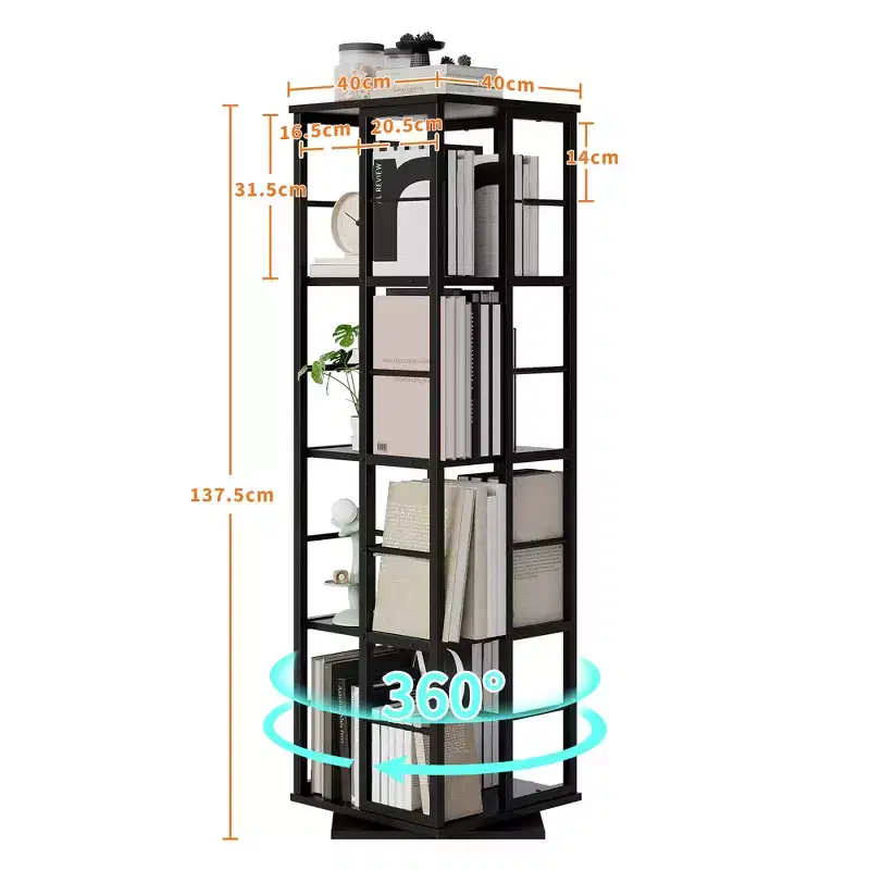Rotating Bookcase 4-Tier Corner Shelf 54 Tall 360 Spinning Organizer with Metal Frame, Narrow Space-Saving Bookshelves for Living Room, Bedroom