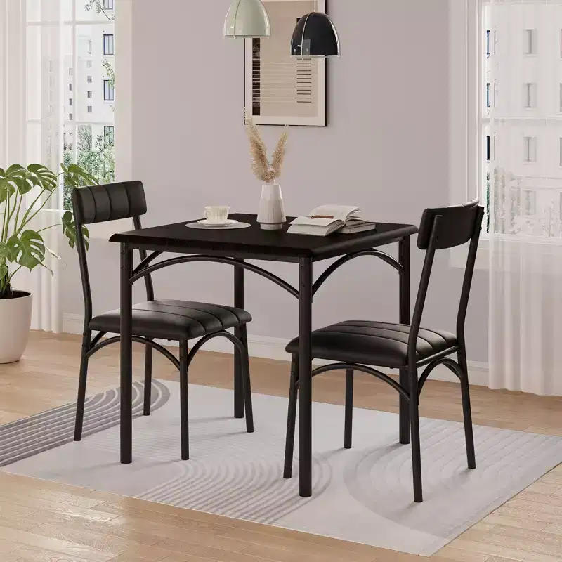 Compact Dining Set for Small Spaces - 2-Chair Breakfast Nook with Metal Frame, Space-Saving Kitchen Table