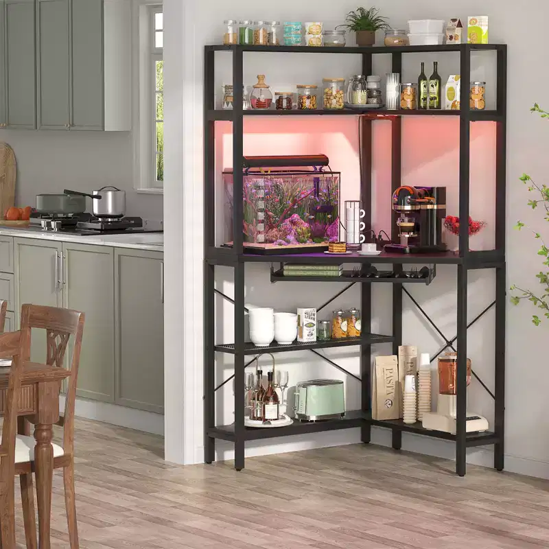 Besiost Corner Computer Desk with Hutch, Gaming Desk with Keyboard Tray for Home Office