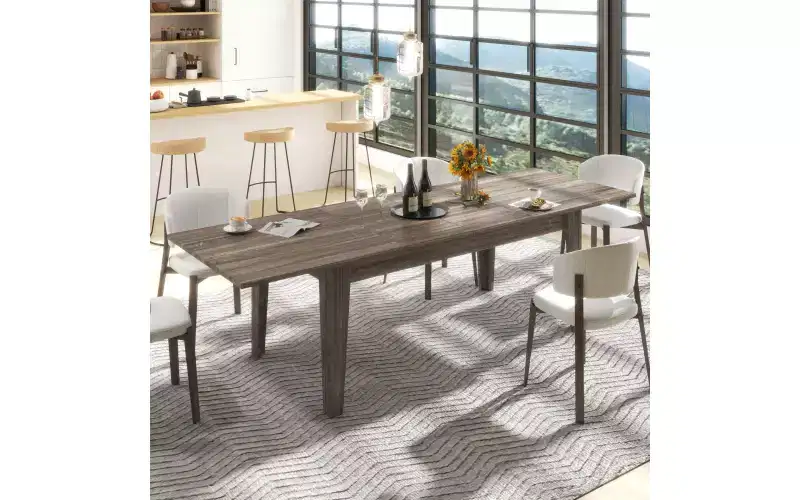 Expandable Dining Table, for 6-12, 70.87-106.5 Modern Rectangular Long Kitchen Table with Metal Track for Kitchen, Living Room, Office-Brown