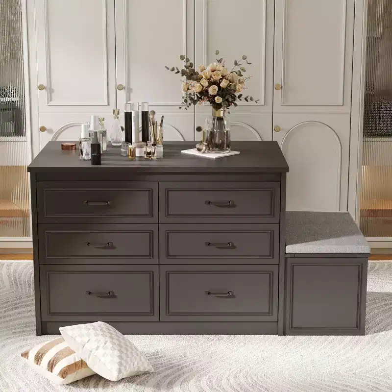 12 Drawer Closet Island Cabinet with Storage Bench