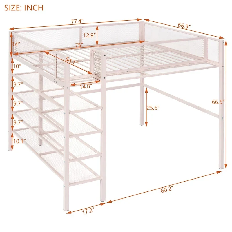 Full Loft Bed with Four Shelves