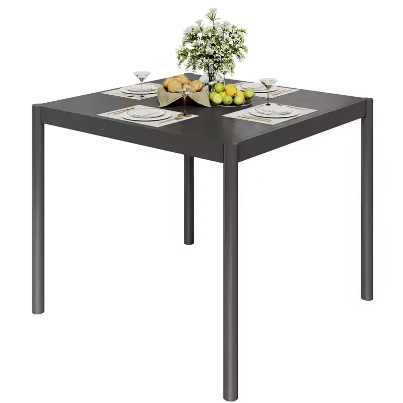 Black Outdoor Dining Table - Aluminum Top & Iron Frame Patio Table for Garden