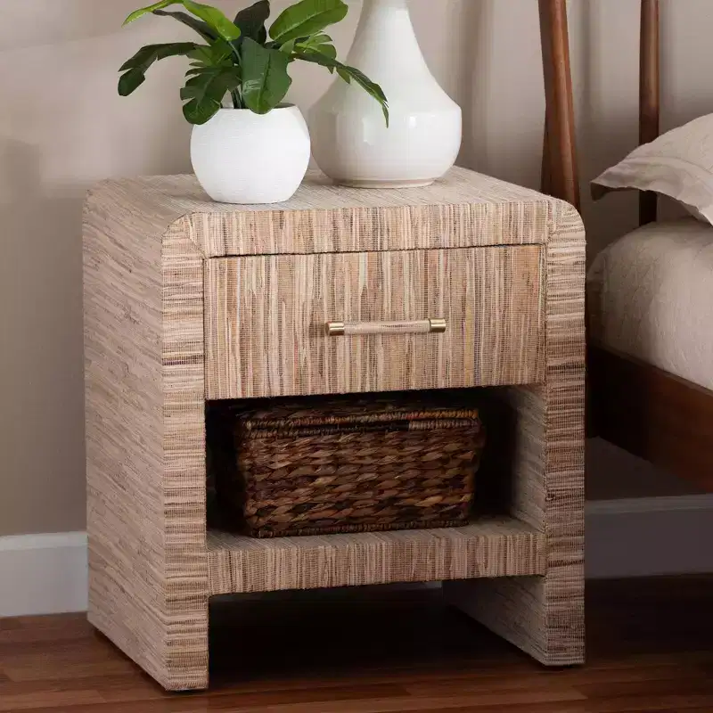 bali & pari Callan Woven Grasscloth 1 Drawer Nightstand Natural/Gold