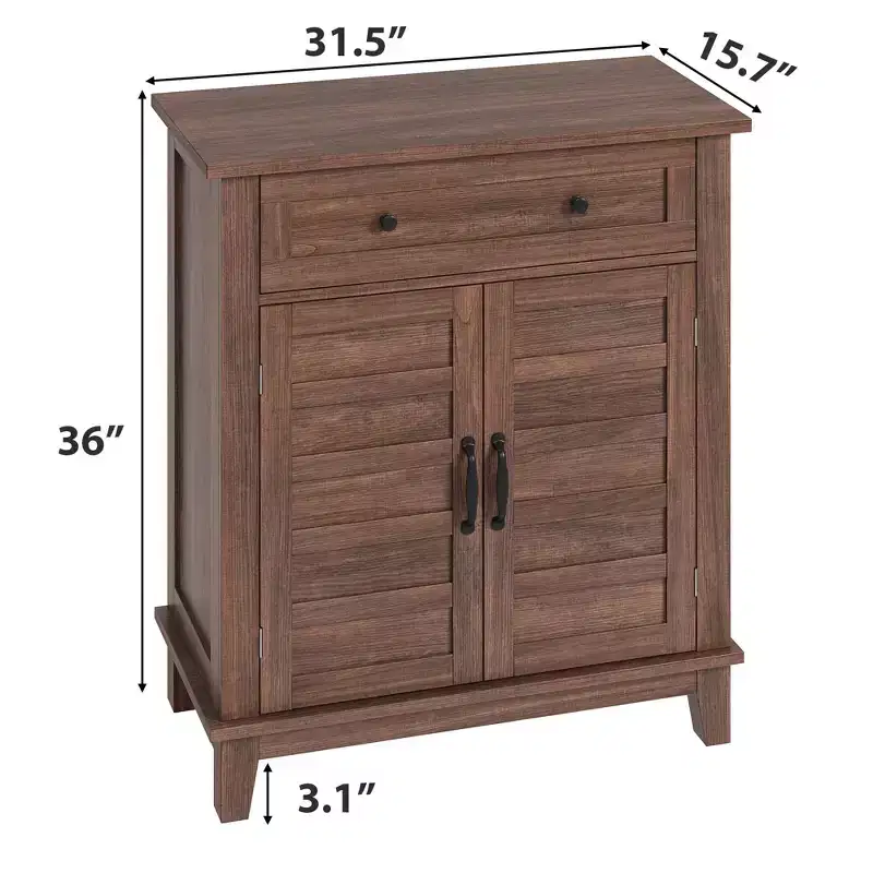 Farmhouse Storage Cabinet Adjustable, with 3-Tier Shelves Style,