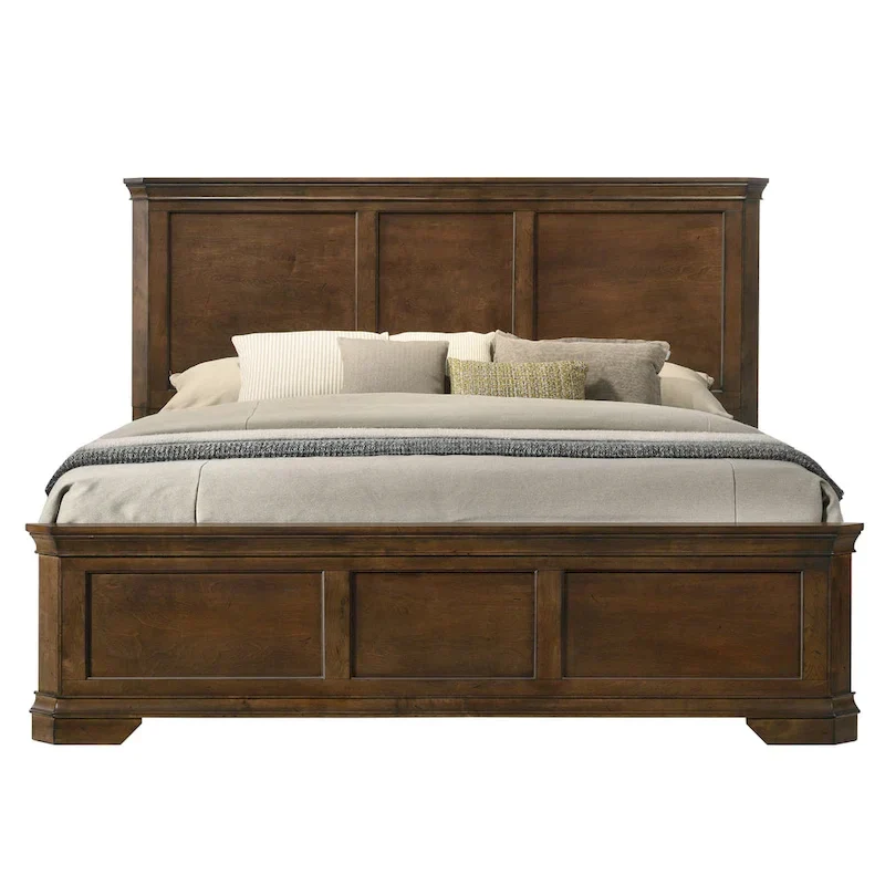 Wood Panel Bed with Antique Walnut Finish