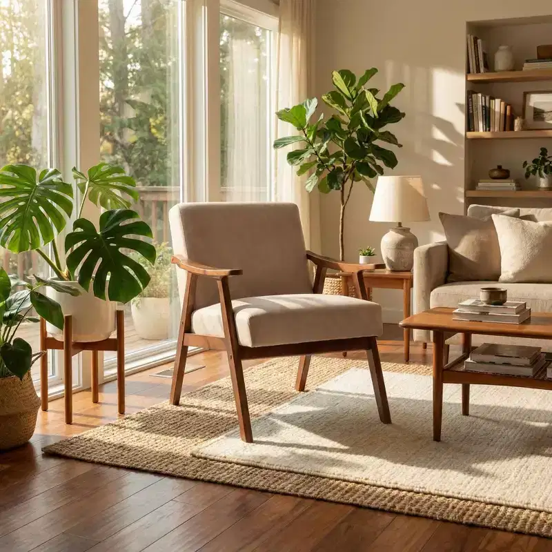 Mid-Century Solid Wood Accent Chair for Living Room or Reading Corner