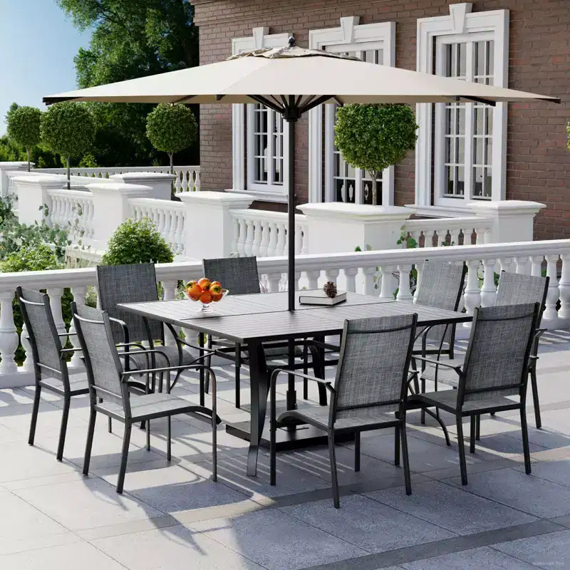EROMMY 9 Piece Patio Dining Set, Outdoor Dining Table And Chairs Set For 8, 8 Textilene Chairs