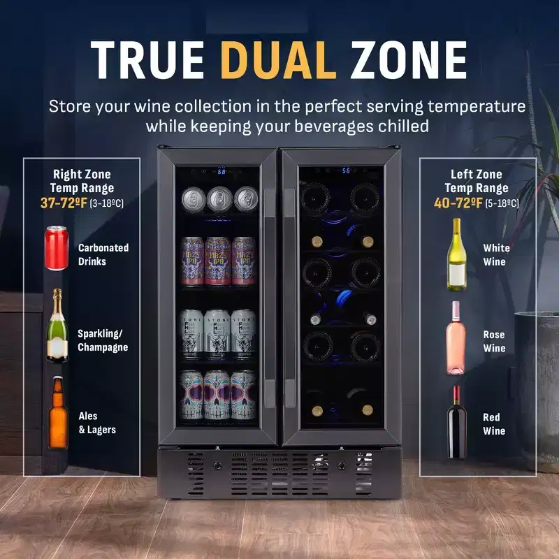 Newair 24 Black Stainless Steel Dual Zone Wine and Beverage Fridge