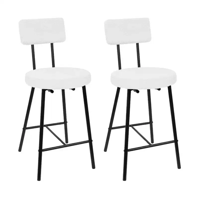 Height Bar Stools Set of 4, Upholstered Counter Height Bar Chair with Round Seat, Modern Barstools with Back and Metal Footrest