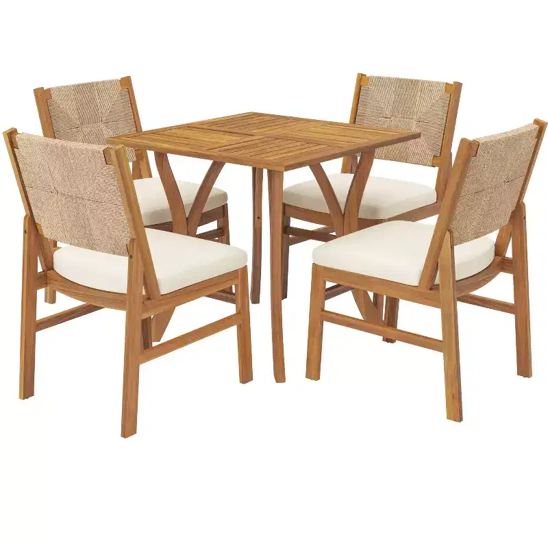 Christopher Knight Home Isidora 5 Piece Patio Rustic Acacia Wood Dining Set with Wicker Woven Chair