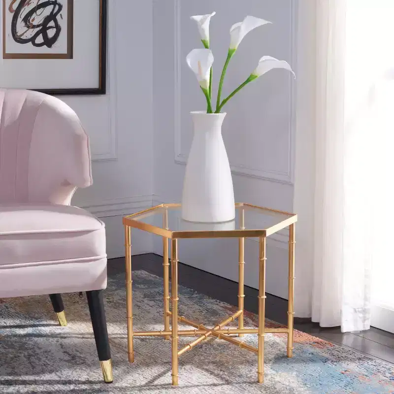 Hexagon Accent Table Gold/Clear