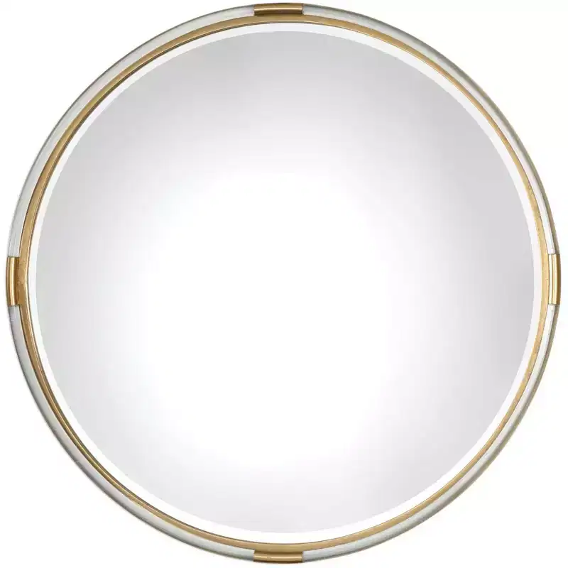 Round Vanity Decorative Wall Mirror Beveled Metallic Gold Clear Acrylic Wood Frame 37 1/2 Wide for Bathroom Bedroom