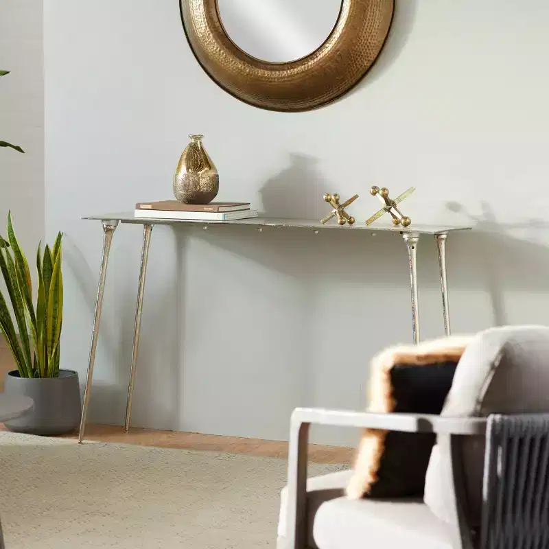 Glam Aluminum Console Table Silver - Sturdy, No Assembly, Indoor Use