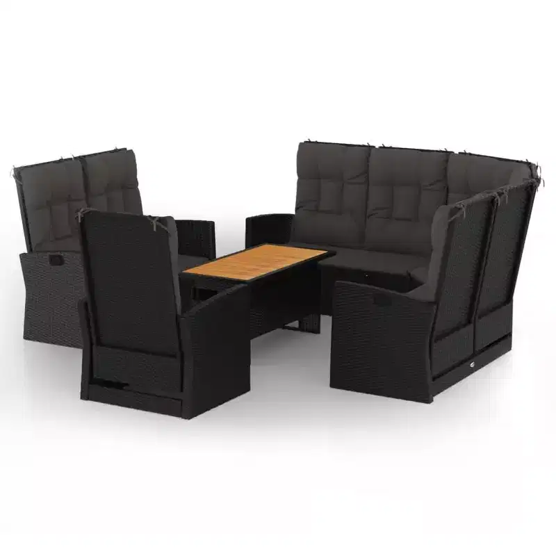 vidaXL Patio Furniture Set 4 Piece Sectional Sofa with Cushions Poly Rattan