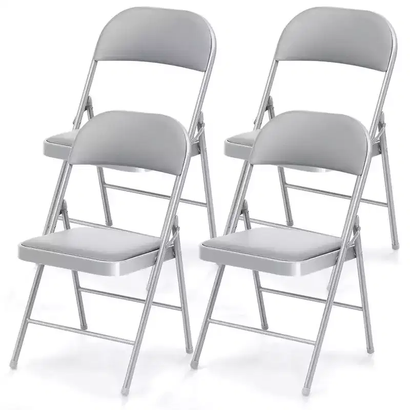 SUGIFT Folding Chairs with Padded Seats, Metal Frame with Vinyl Seat & Back, Capacity 350lbs, Gray, Set of 4