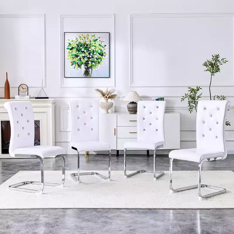 Set of 4 Retro Alligator Skin Upholstered Dining Chairs with Crystal Buckle Details