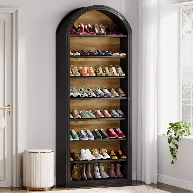 8-Tier Tall Shoe Storage Cabinet, Large Shoe Organizer, Wooden Freestanding Shoe Rack for Closet Entryway