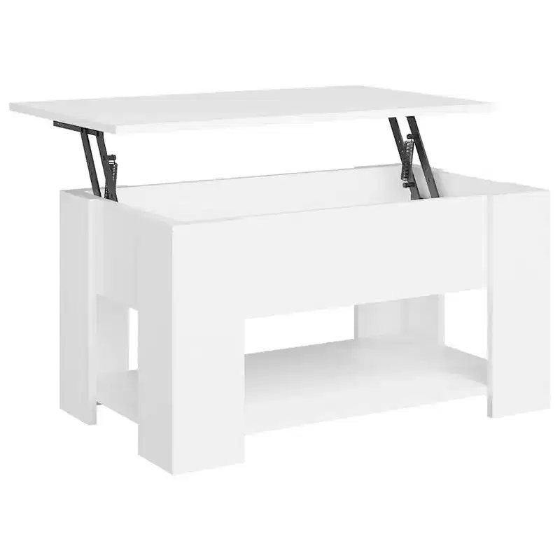 Coffee Table White Engineered Wood Medium Height-Adjustable