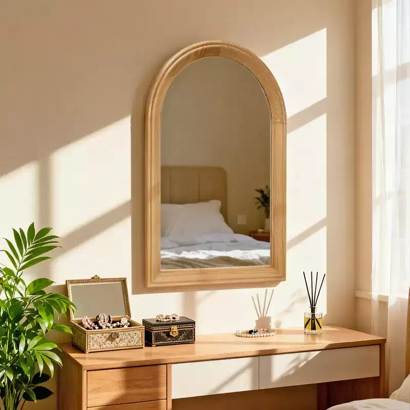 Arched Wood Framed Wall Mirror, 24 x 35 Rustic Decorative Mirror for Bathroom, Vanity, Living Room-Panipeachy