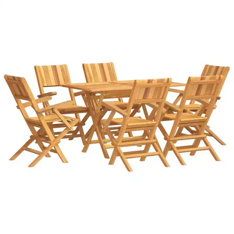 vidaXL Solid Teak Wood Patio Dining Set - 7-Piece Rectangular Table & Folding Chairs Collection with Parasol Hole for Outdoor/Deck/Garden
