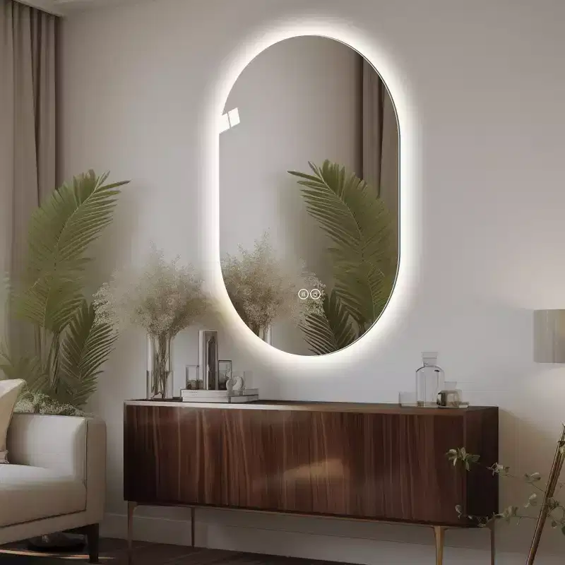 48 Inch Modern Oval Anti-Fog LED Bathroom Mirror with Adjustable Light Modes