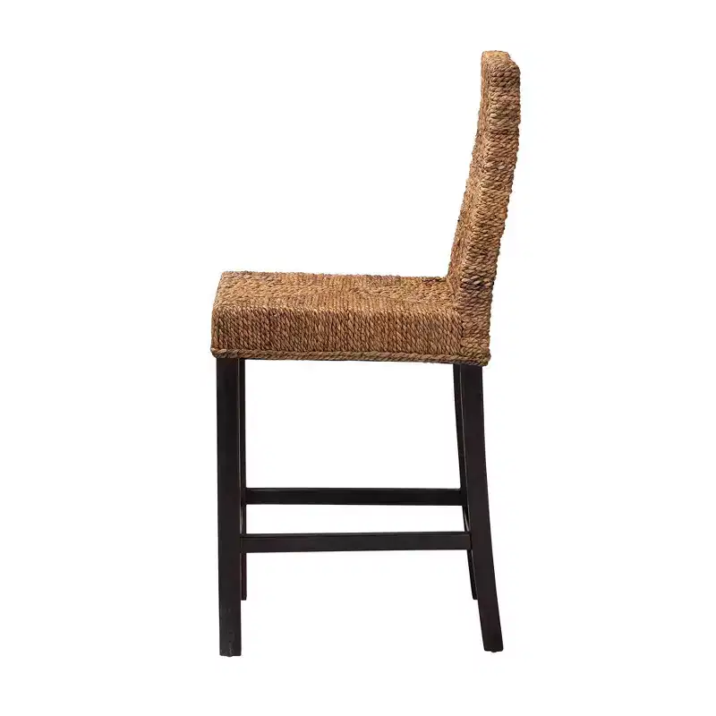 Mahogany Wood & Seagrass Counter Height Barstool – Natural Brown/Dark Brown