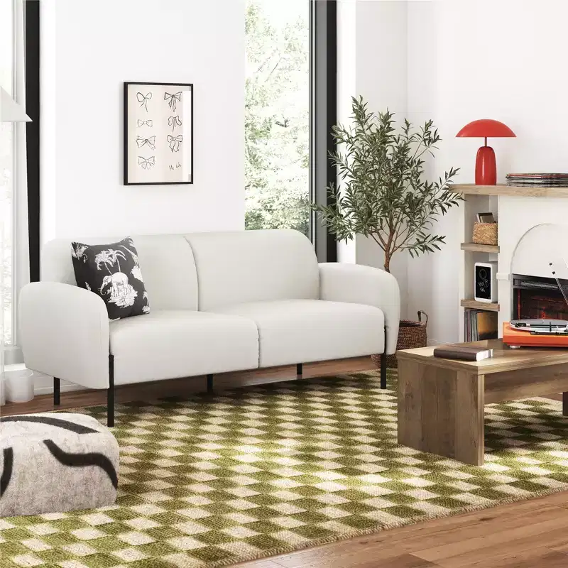 3-Seater Upholstered Sofa with Curved Back & Metal Legs