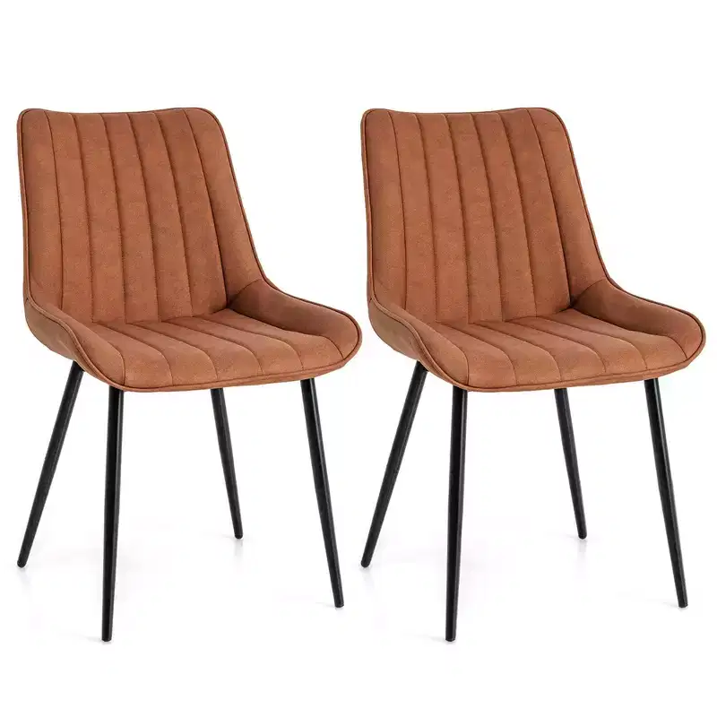 Costway Dining Chair Set of 2 Upholstered Leisure Chairs with Metal Legs Padded Seat Brown/Grey