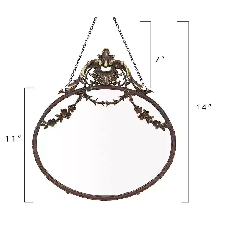 Storied Home Pewter Framed Wall Mirror with Decorative Chain and Antique Finish, Bronze