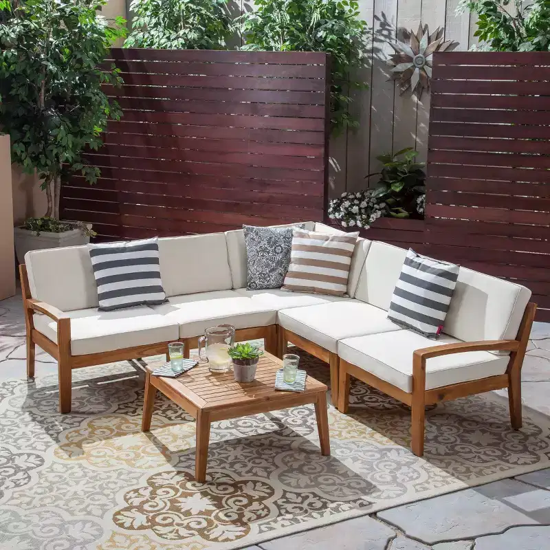 6pc Grenada Acacia Sectional Patio Sofa Set Teak - Christopher Knight Home: Weather-Resistant with Cushions