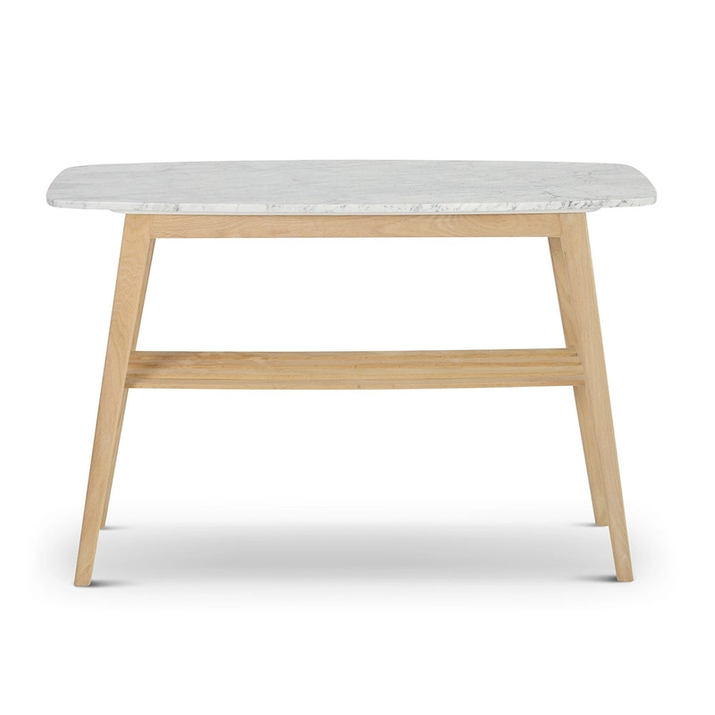 Castello 43 Rectangular Italian Carrara White Marble Console Table with Shelf - 43L x 12W x 31H - 43L x 12W x 31H
